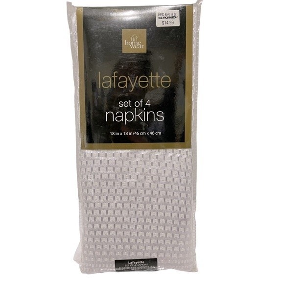 Homewear Lafayette Set of 4 Fabric Napkins White 18”x18” - Picture 1 of 5